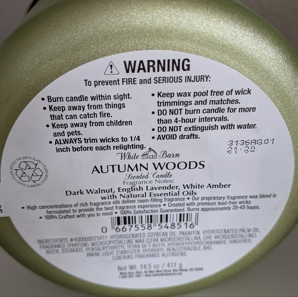 Bath & Body Works Autumn Woods Candle Set Of 2 - Green Jar - Picture 3 of 4